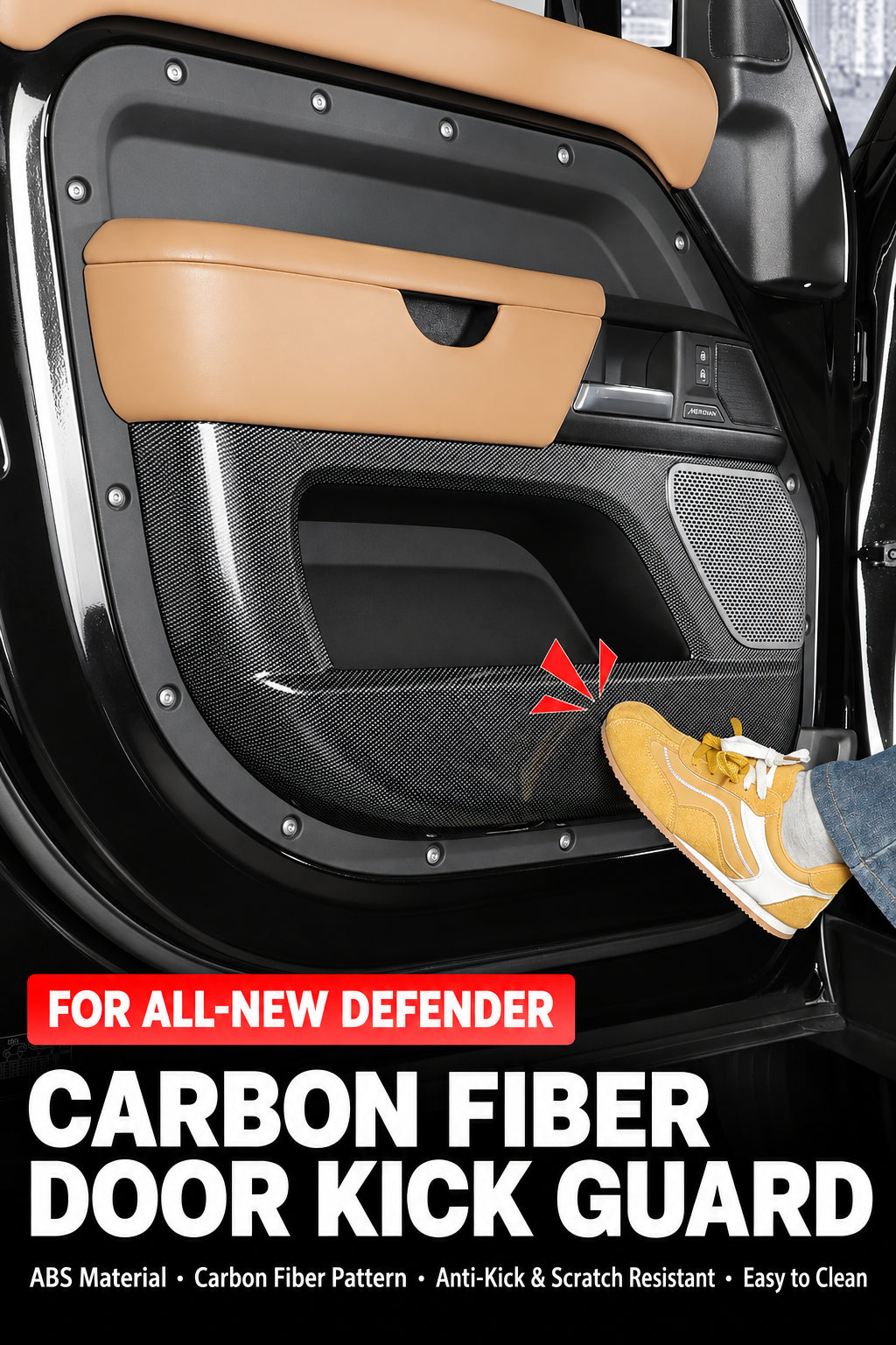Compatible with 2020-2026 Defender 90/110/130 Full-Surround Door Anti-Kick Panels with Speaker Grille, Carbon Fiber Pattern