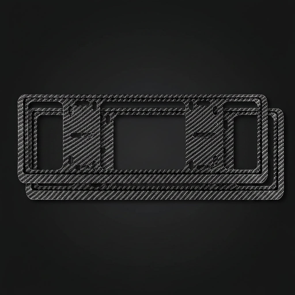 Additional product photo of Universal Double-Layer Aluminum Alloy License Plate Frames, Black, Silver & Carbon Fiber, 1 Pair