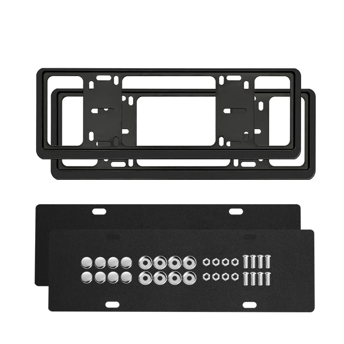 Additional product photo of Universal Double-Layer Aluminum Alloy License Plate Frames, Black, Silver & Carbon Fiber, 1 Pair