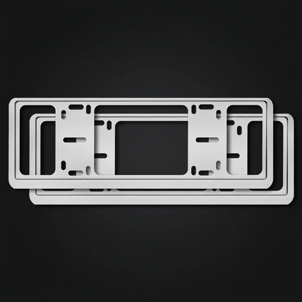 Additional product photo of Universal Double-Layer Aluminum Alloy License Plate Frames, Black, Silver & Carbon Fiber, 1 Pair