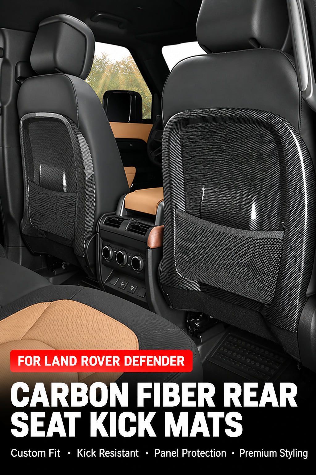 Compatible with 2020-2026 Defender 90/110/130 Seat Back Anti-Kick Protective Panels, Carbon Fiber Pattern
