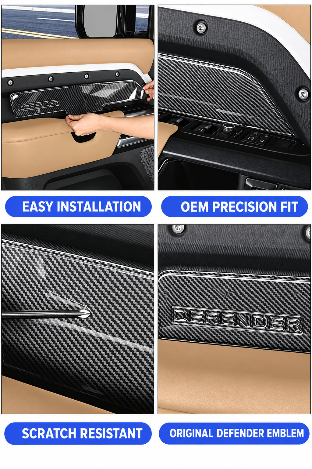 Compatible with 2020-2026 Defender 90/110/130 Interior Door Panel Trim Frame
