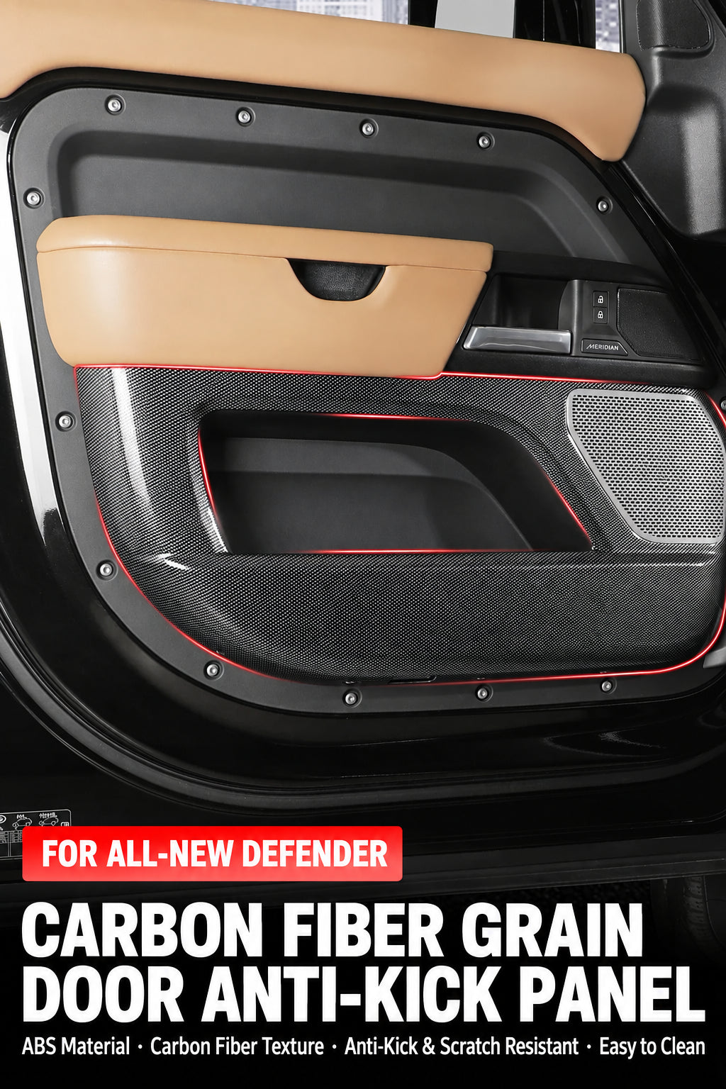 Compatible with 2020-2026 Defender 90/110/130 Full-Surround Door Anti-Kick Panels with Speaker Grille, Carbon Fiber Pattern