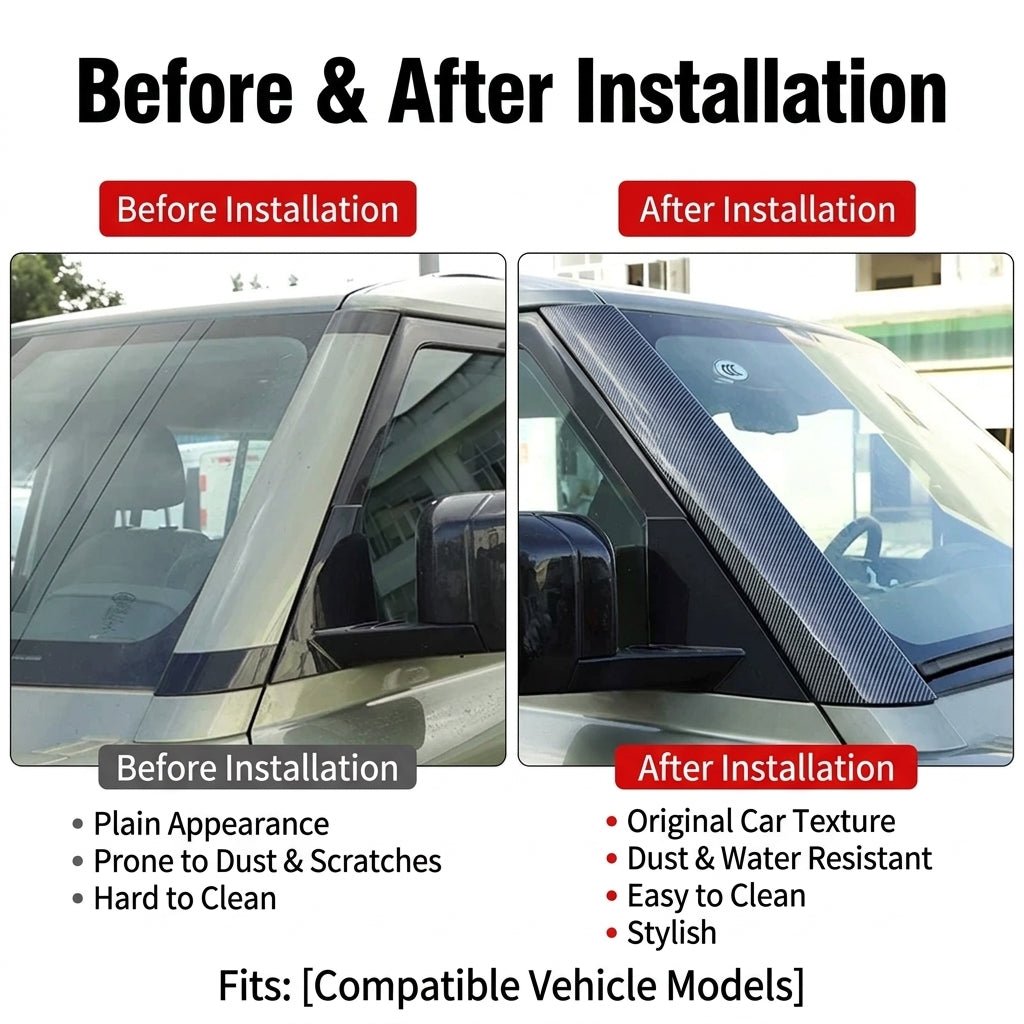 Compatible with 2020-2026 Defender A-Pillar Decorative Trim Strips, Carbon Fiber and Piano Black, 2 Pieces