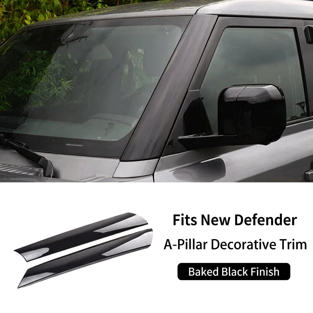 Compatible with 2020-2026 Defender A-Pillar Decorative Trim Strips, Carbon Fiber and Piano Black, 2 Pieces