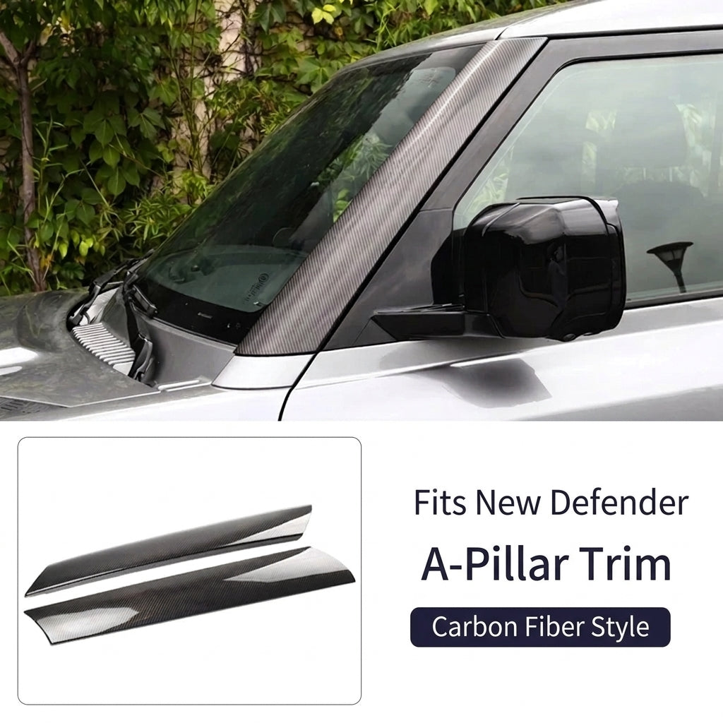 Compatible with 2020-2026 Defender A-Pillar Decorative Trim Strips, Carbon Fiber and Piano Black, 2 Pieces