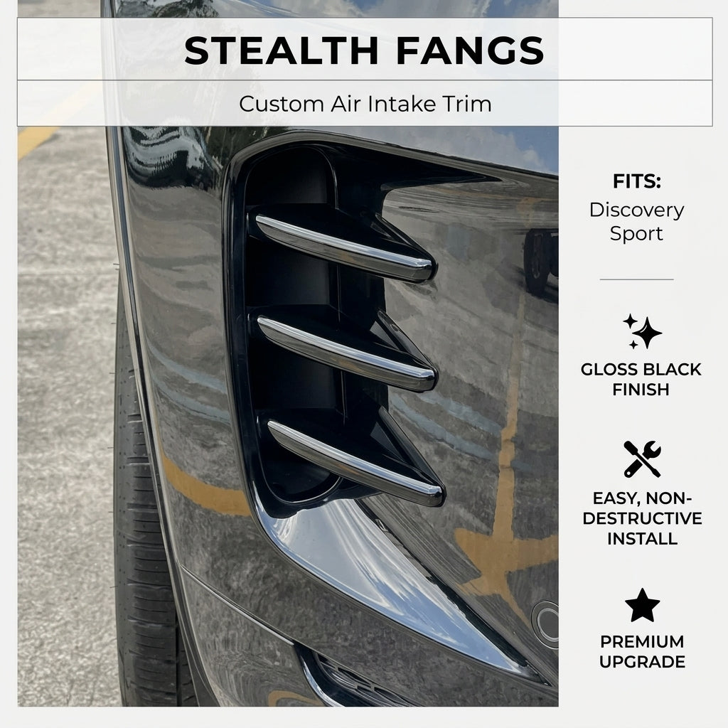 Compatible with 2024-2026 Discovery Sport Front Bumper Fang Trim Strips, Bright Black