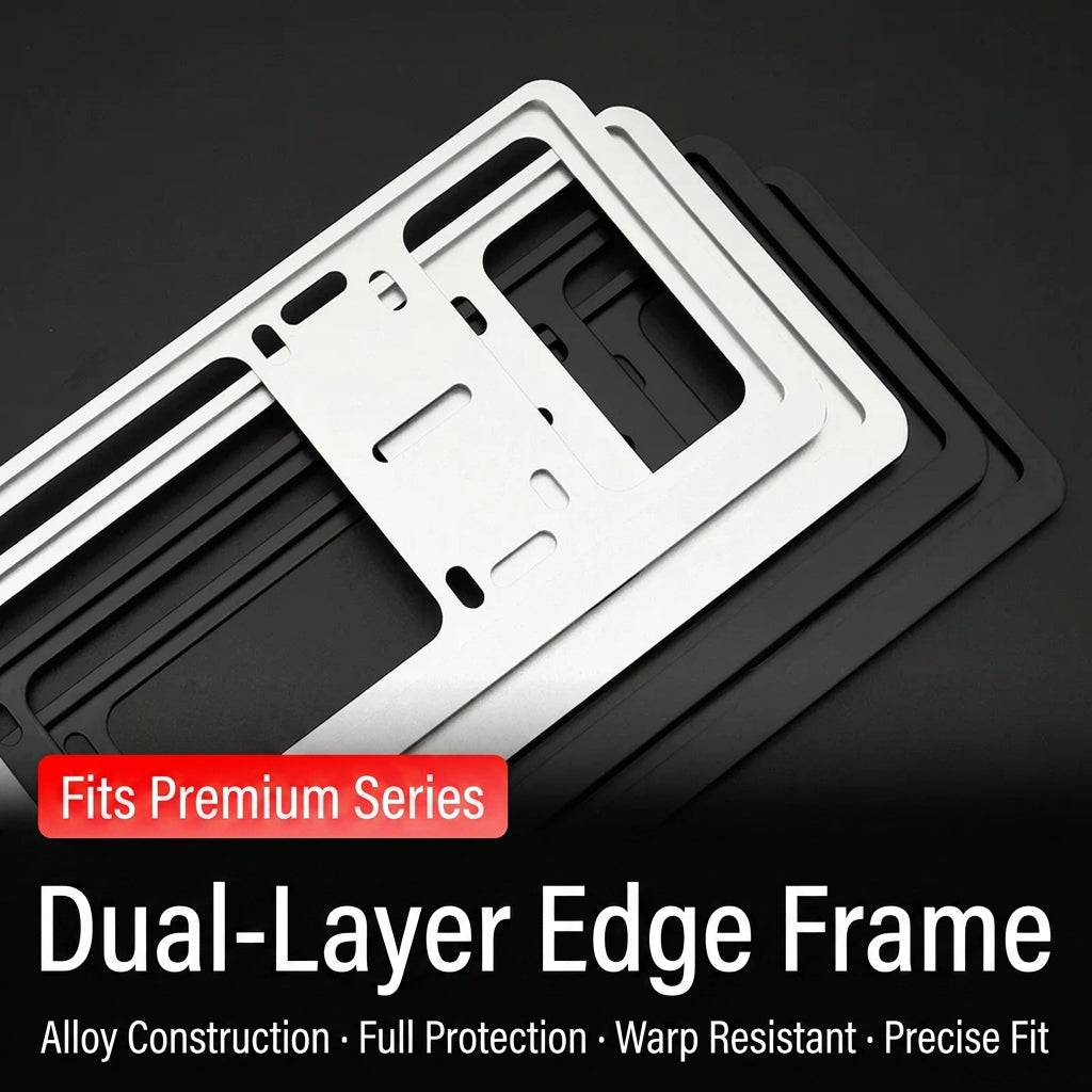 Additional product photo of Universal Double-Layer Aluminum Alloy License Plate Frames, Black, Silver & Carbon Fiber, 1 Pair