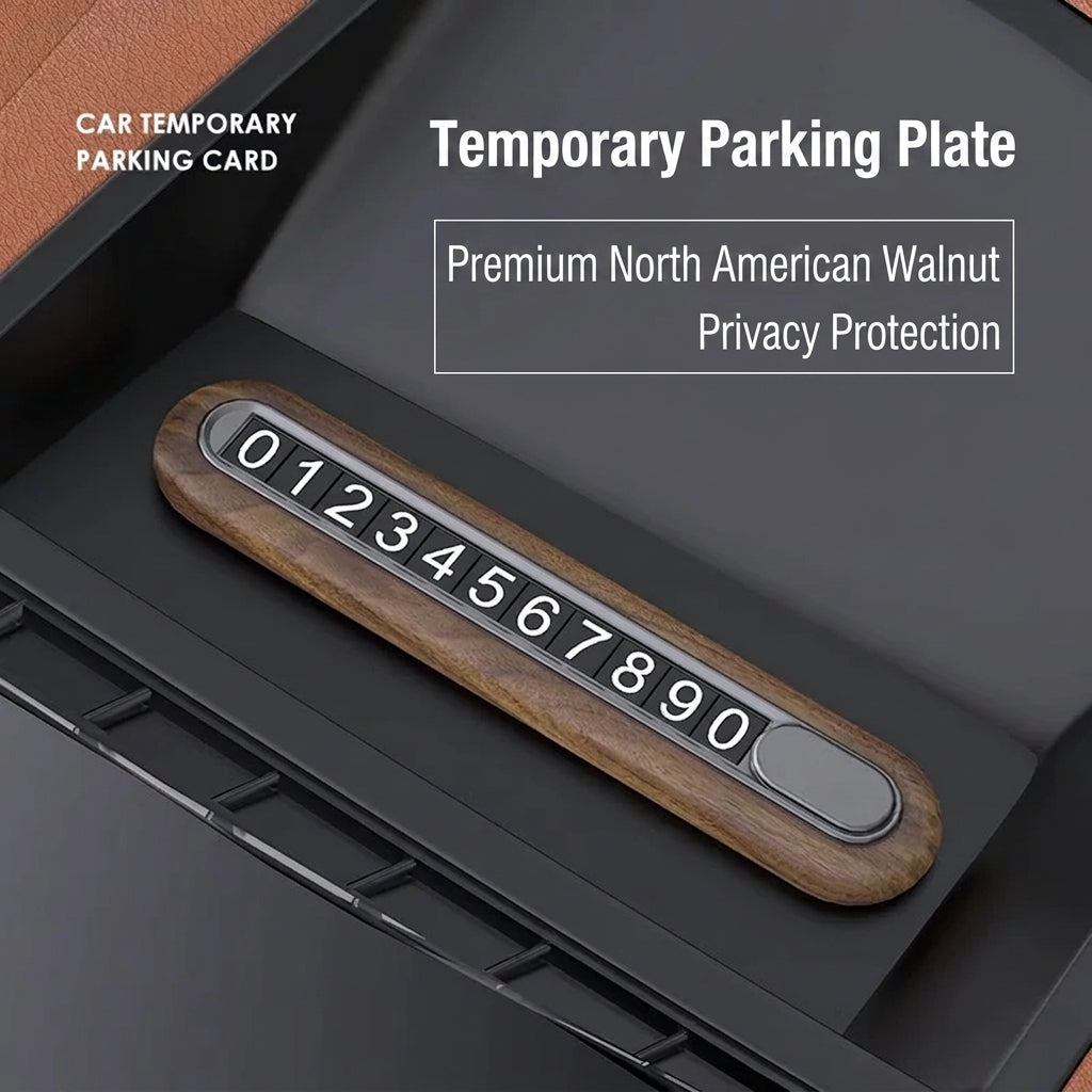 Product photo of Walnut Wood & Alloy Magnetic Temporary Parking Number Plate – Hidden Privacy Design