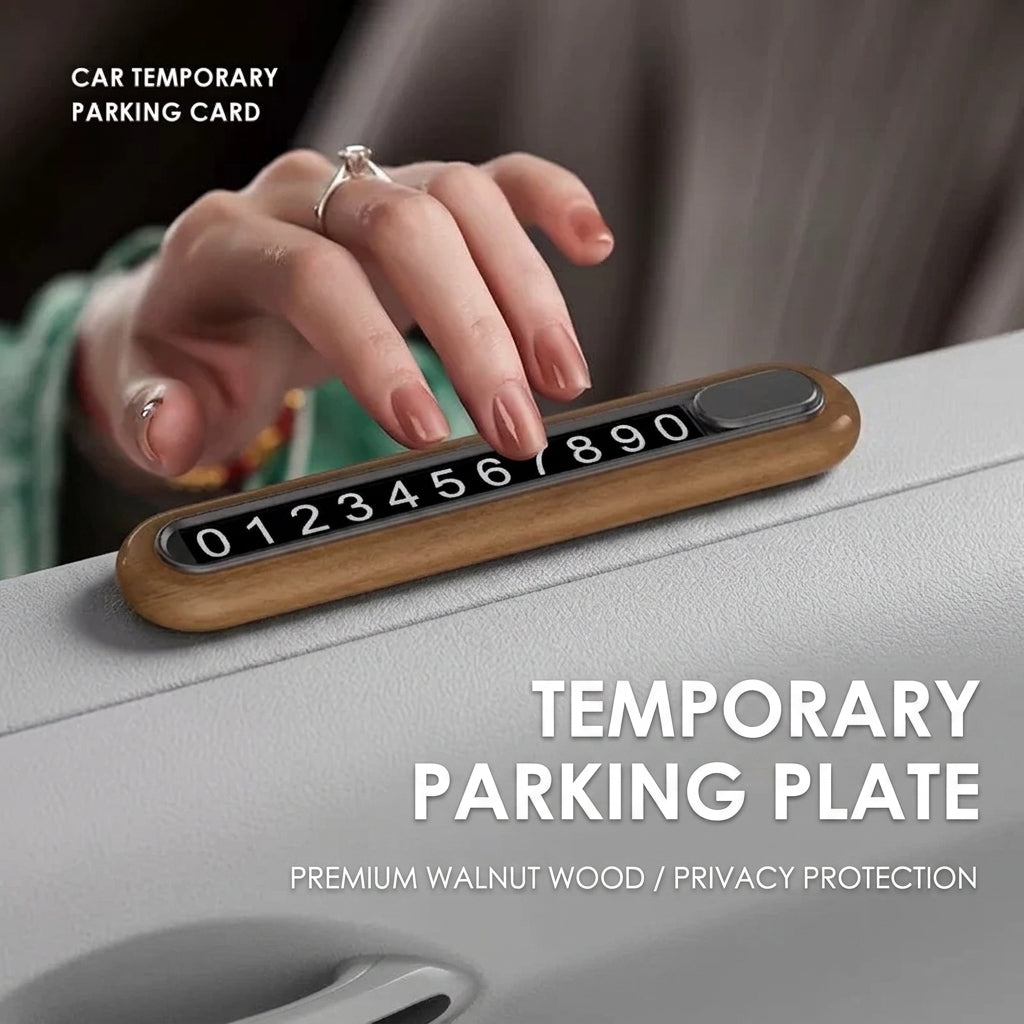 Additional product photo of Walnut Wood & Alloy Magnetic Temporary Parking Number Plate – Hidden Privacy Design