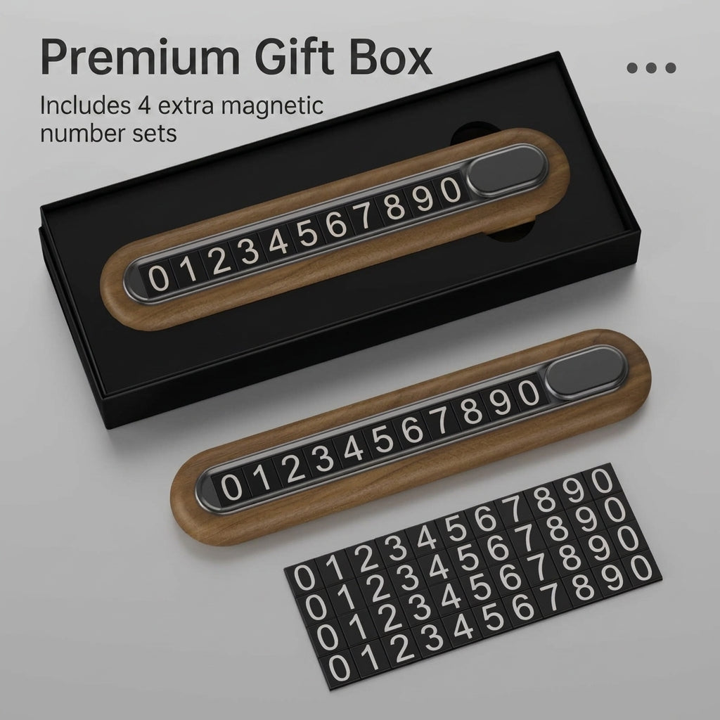 Additional product photo of Walnut Wood & Alloy Magnetic Temporary Parking Number Plate – Hidden Privacy Design