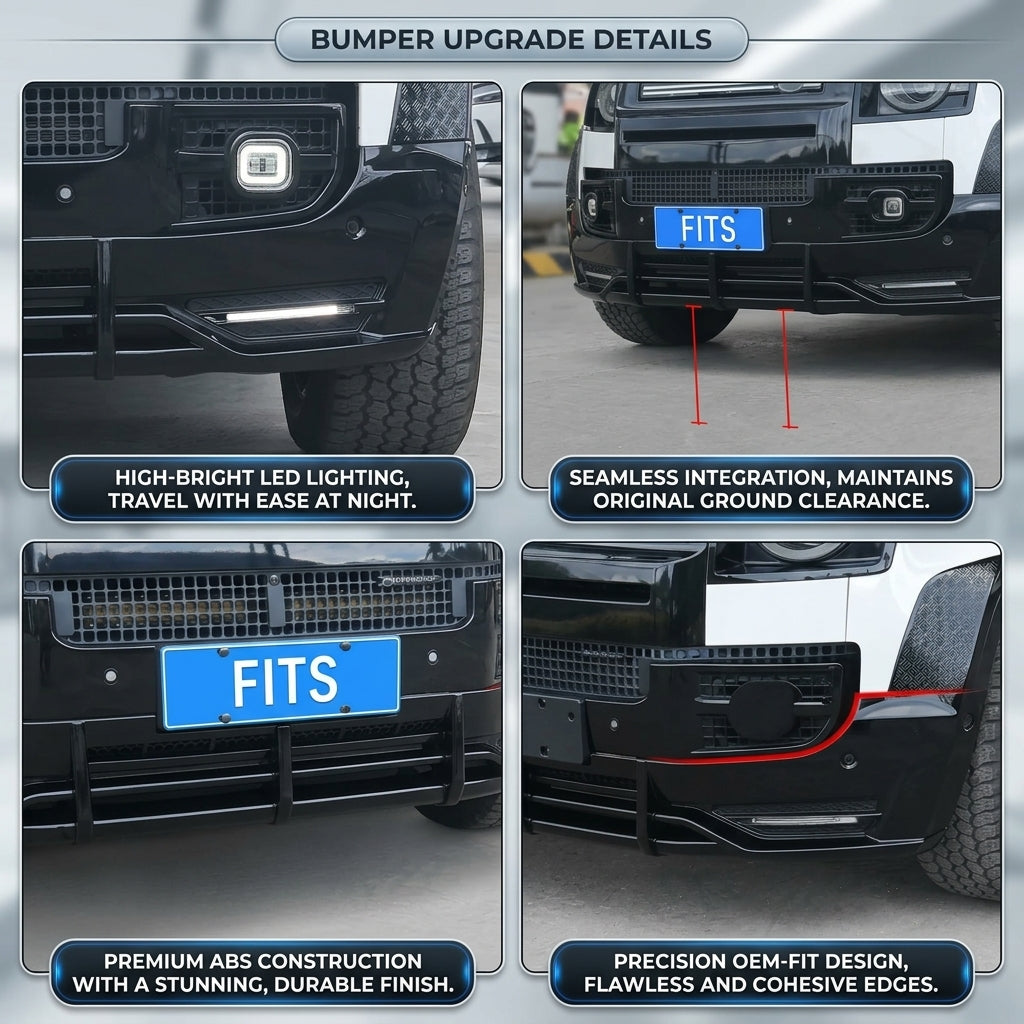 Additional product photo of Defender 90/110/130 LED Front Bumper Lip Spoiler - Gloss Black (2020–2026)