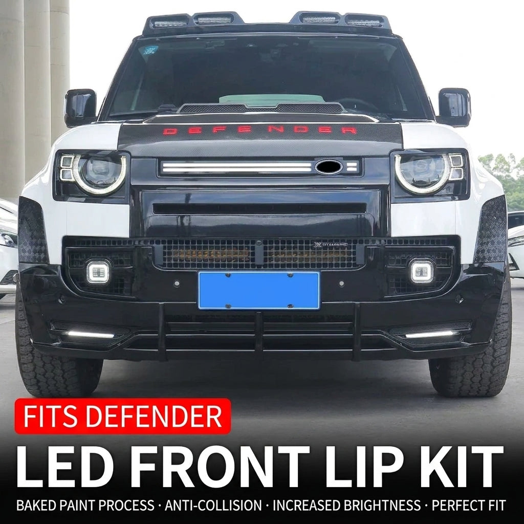 Additional product photo of Defender 90/110/130 LED Front Bumper Lip Spoiler - Gloss Black (2020–2026)
